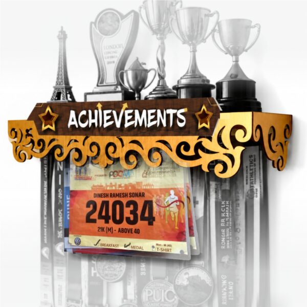 Achievement Bib Hanger Shelf | 3 in One | Medals, Trophy & Bib Hanger Shelf | Produd Display for every Sports Achievements