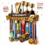Premium (AS) Achievements Medals Display Hanger Shelf | 2 in 1 Display | Medals & Trophys Premium Unique Display | Holds 60+ Medals | 3-5 Trophys for Athletes