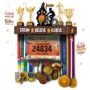 Dream Believe Achieve Shelf | 3-in-1 Medals & Trophy Holder | Holds 60+ Medals & 3-5 Trophies, Bib/Photo pouch for Athletes & Fitness Enthusiasts