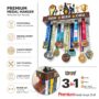 Dream Believe Achieve Shelf | 3-in-1 Medals & Trophy Holder | Holds 60+ Medals & 3-5 Trophies, Bib/Photo pouch for Athletes & Fitness Enthusiasts