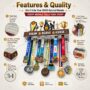 Dream Believe Achieve Shelf | 3-in-1 Medals & Trophy Holder | Holds 60+ Medals & 3-5 Trophies, Bib/Photo pouch for Athletes & Fitness Enthusiasts