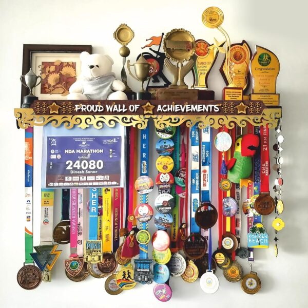 Proud Wall of Achievement - Medal Trophy and Bib Holder